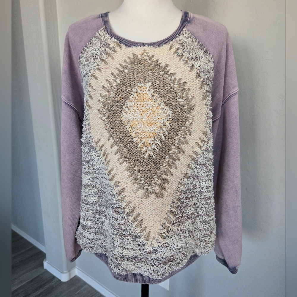Anthropologie Pilcro Anabel Sweatshirt Sweater Purple Textured Knit Long Size S